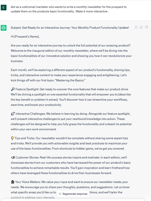 ChatGPT to write cold email