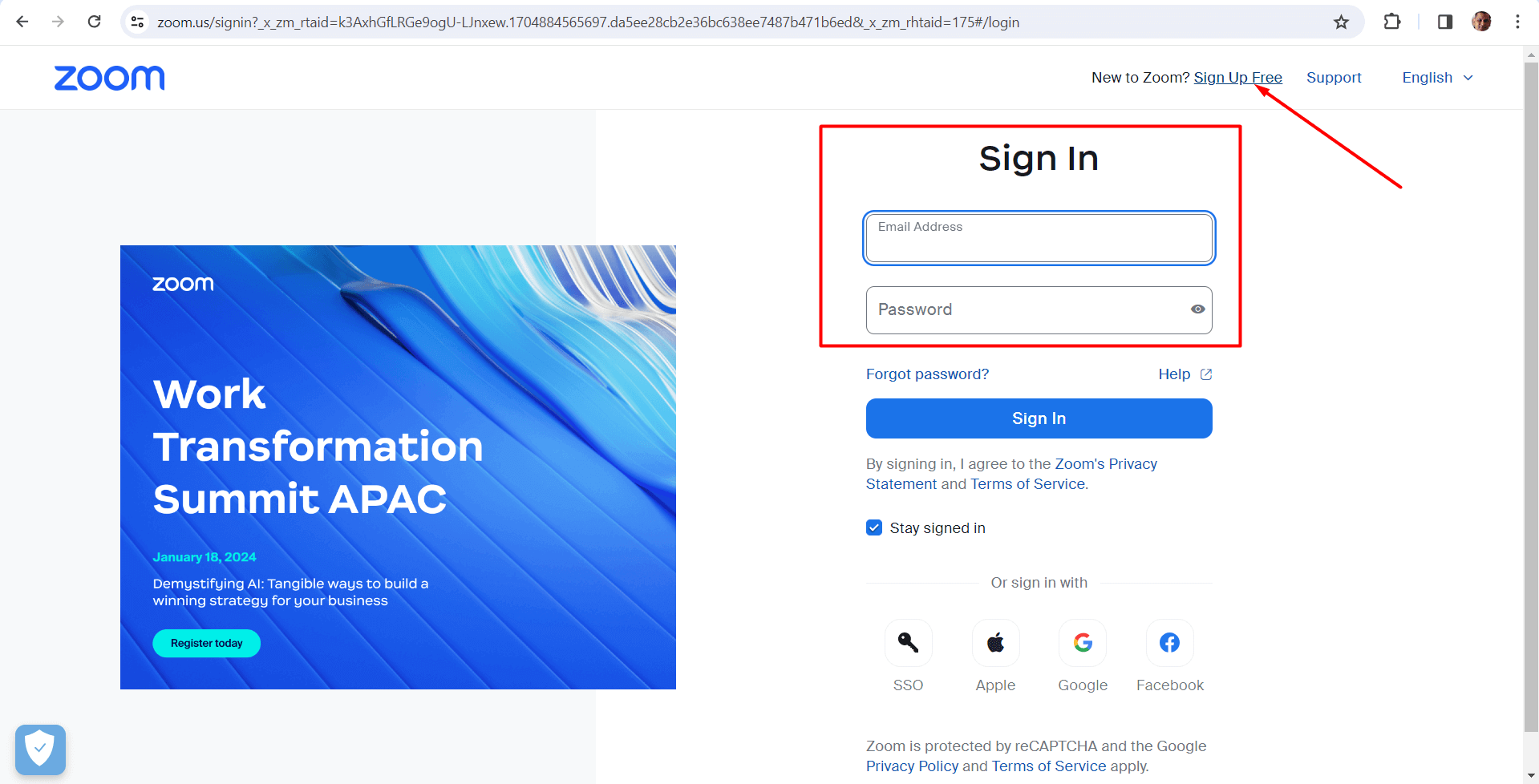 redirect user Zoom website